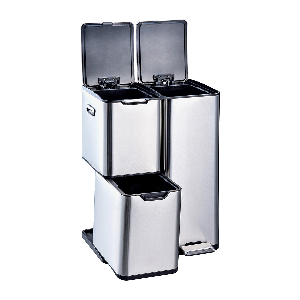 Haja Stainless Steel Sorting Bin - 60L - 3 Bins - Silver