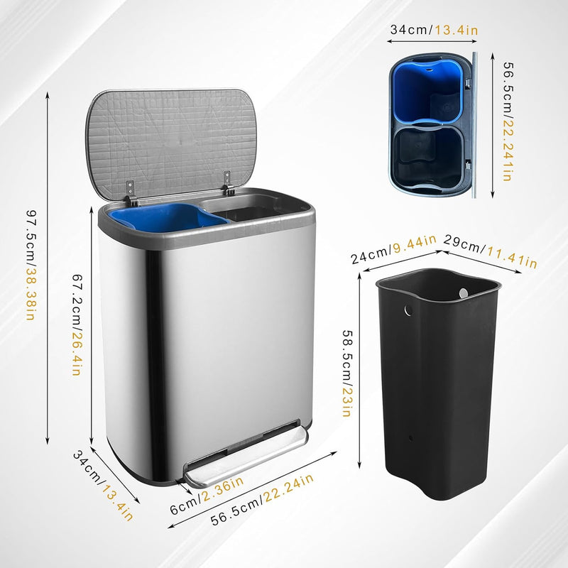 Poubelle De Tri Inox Empire - 60L - 2Bacs