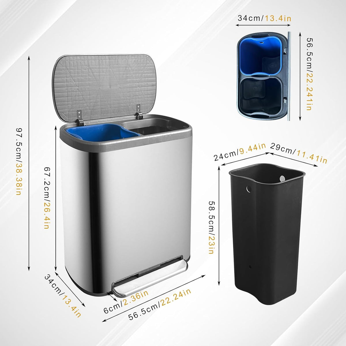Poubelle Tri Selectif Empire 60L - Inox
