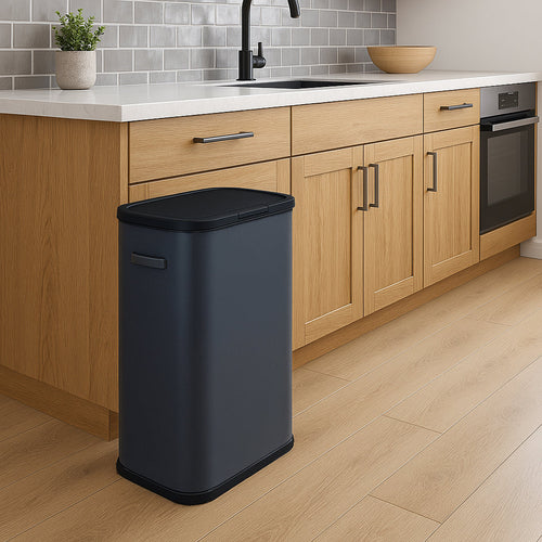 Poubelle de cuisine push 60L PORTLAND en acier Inox GRIS Ouverture par simple pression