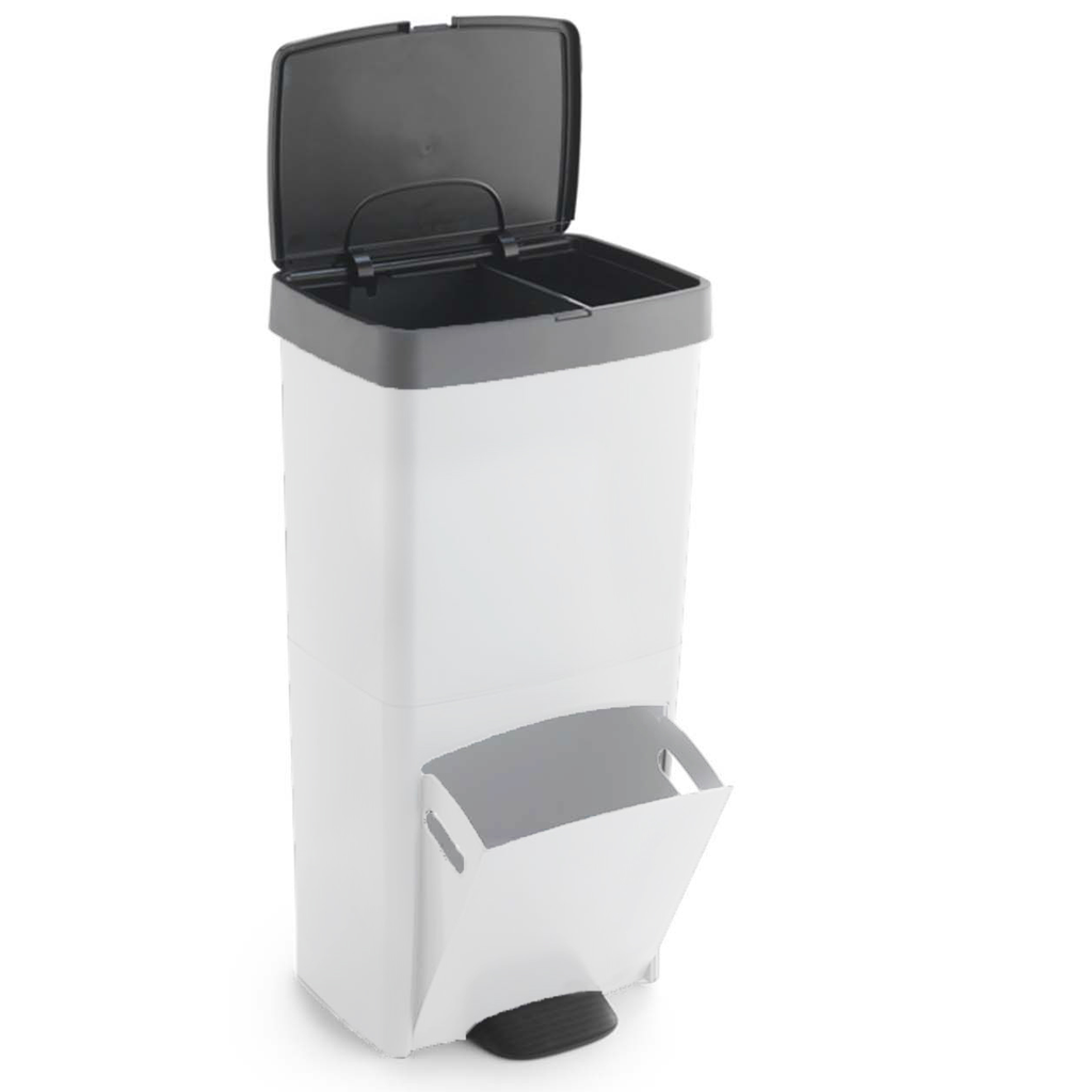 Poubelle De Tri Pédale Picea - 70L - 3Bacs - Blanc