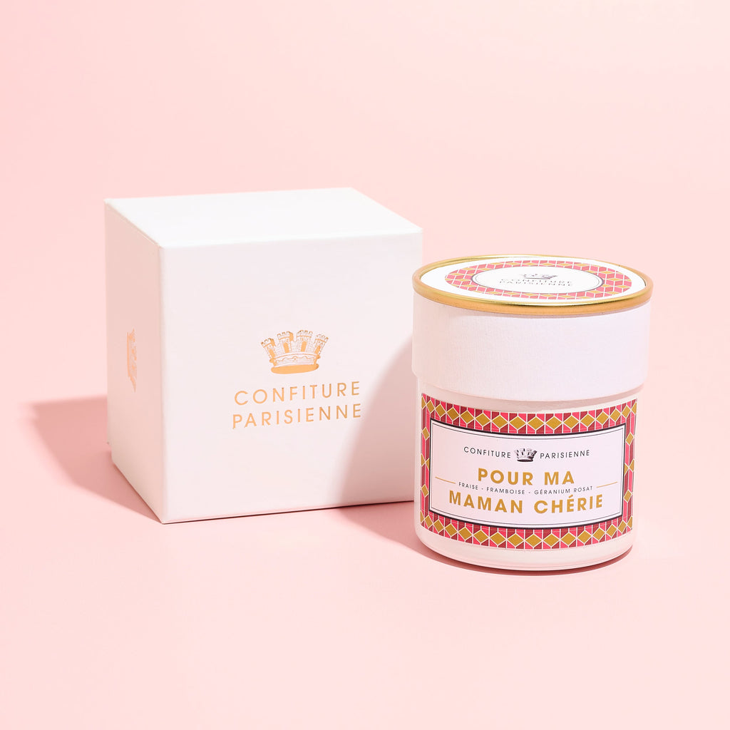 Gepersonaliseerde Geschenkset "Pour Ma Maman Chérie" - Aardbei Framboos Geranium (Pot + Doosje)
