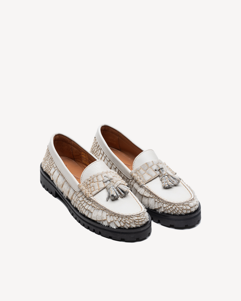 Penny Chunky Loafer Croco White Moccasin