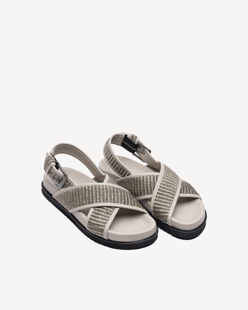 Sandalia Bianca Rafia Topo