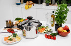CLASSIQUE 10L Ø24cm clamp-style pressure cooker in stainless steel with steamer basket - REDDECO.com