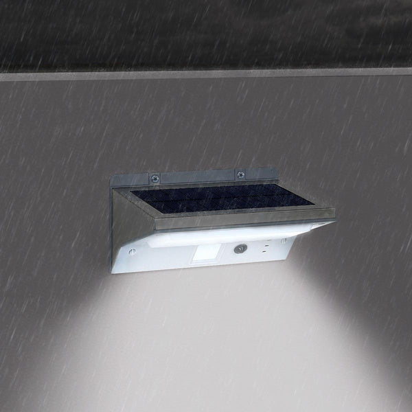 Proyector solar Aplique de acero inoxidable potente iluminación LED blanca DERBY H16cm con detector de movimiento 3 modos - REDDECO.com