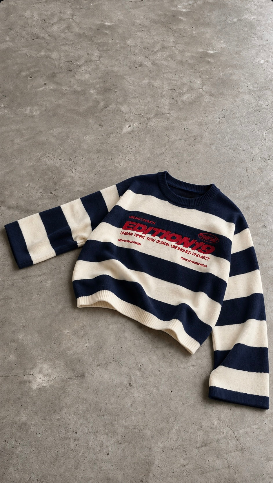 Pull Édition19 Rayé Bleu Marine