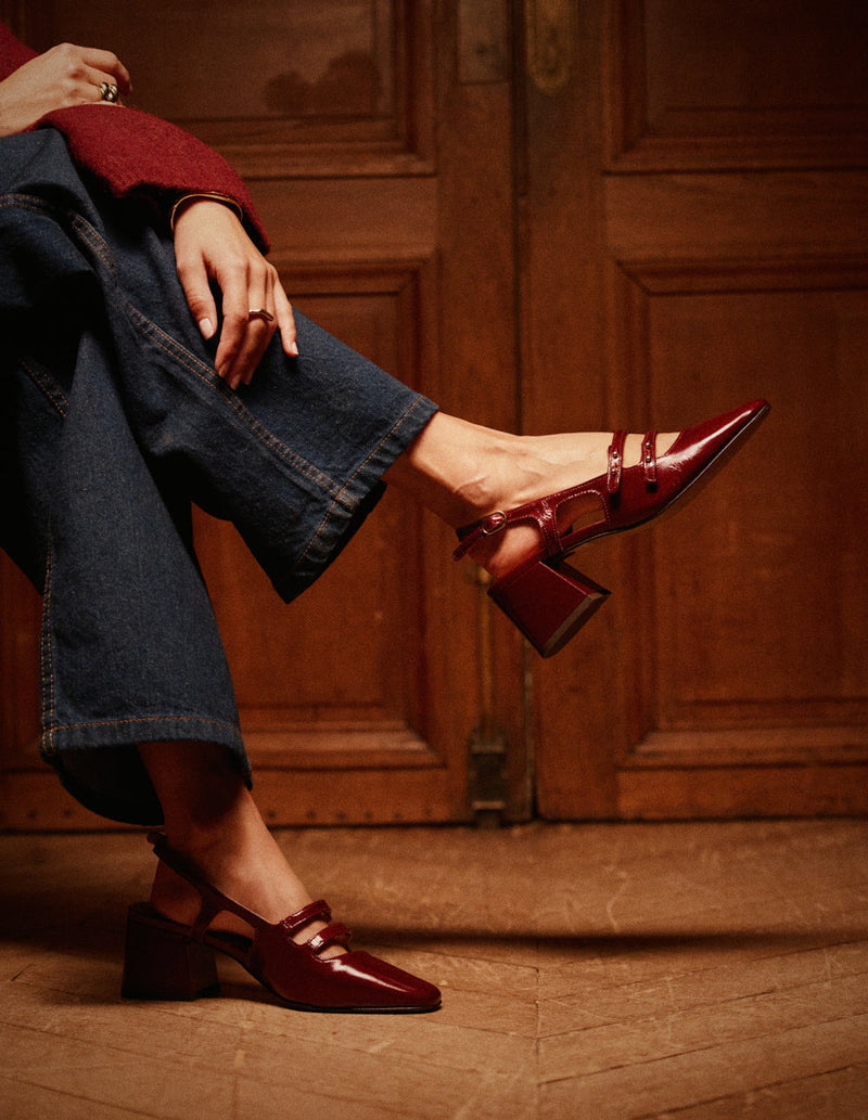 Escarpins Soline - Cuir Plissé Verni Bordeaux