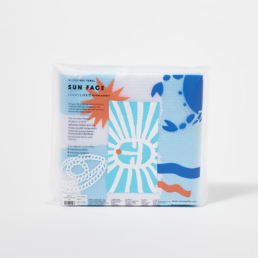 Toalla De Microfibra Sun Face - Estampado Azul Y Blanco