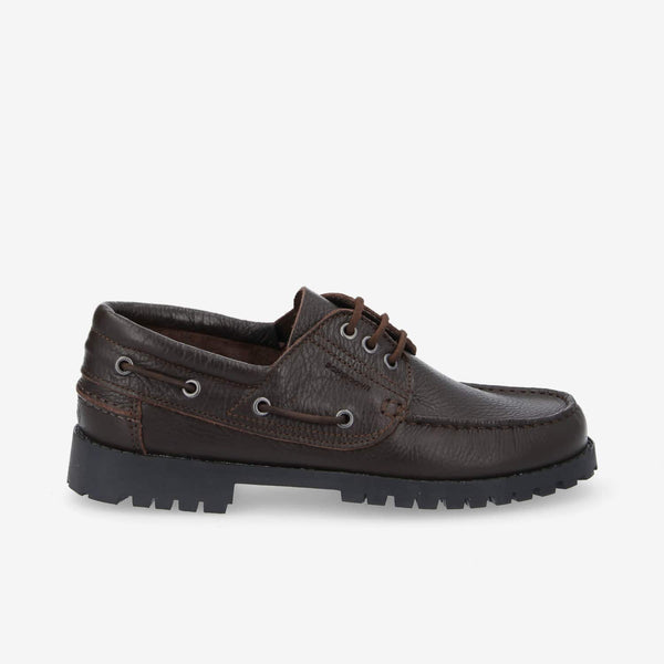 Newquay Boat M - Grained Leather - Dark Brown