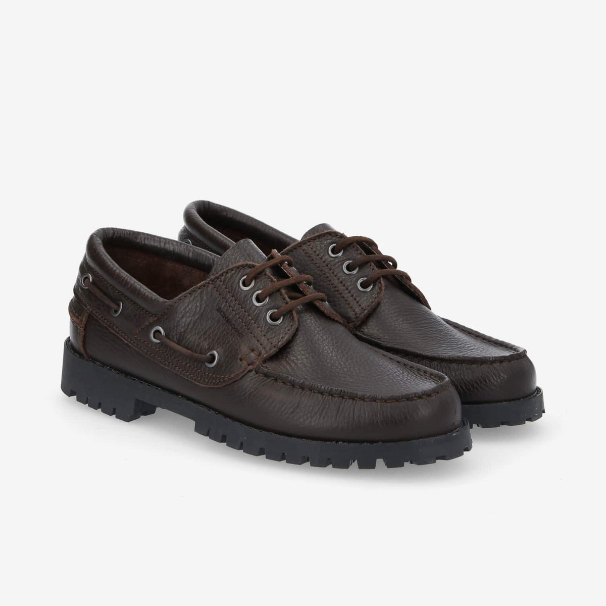 Newquay Boat M - Grained Leather - Dark Brown