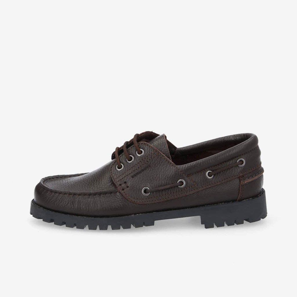 Newquay Boat M - Grained Leather - Dark Brown