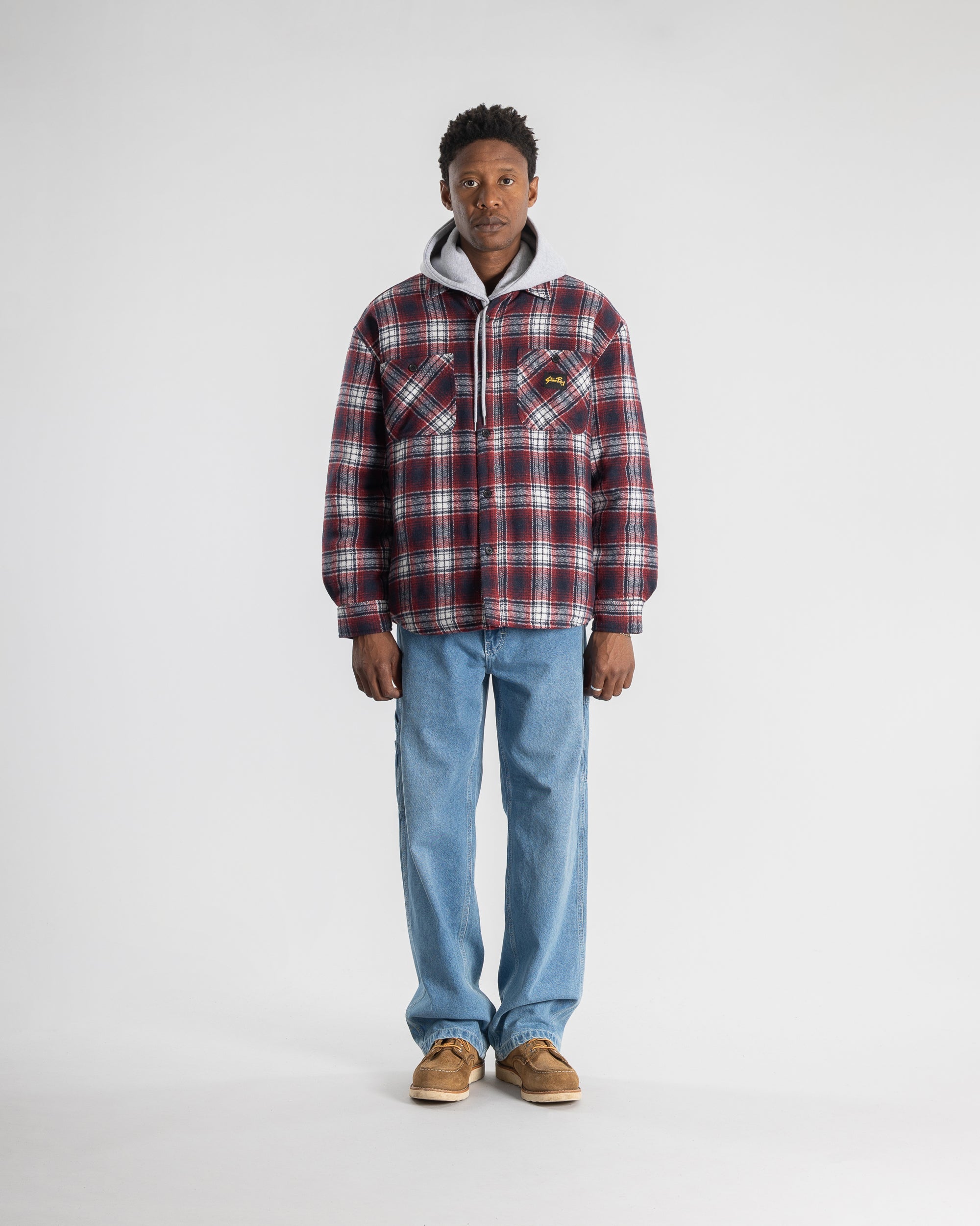 Quilted Plaid Overshirt - Red
