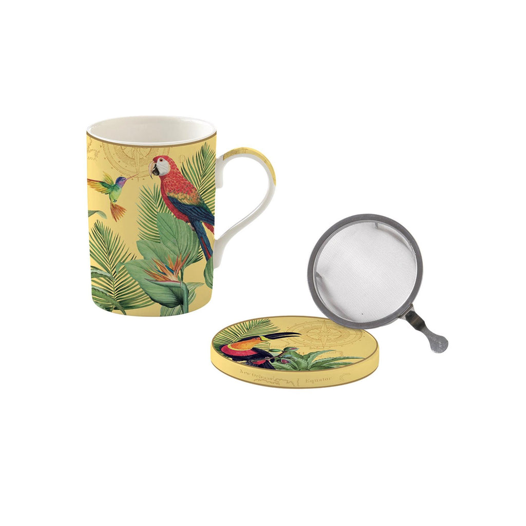 Exotic Paradise - Mug Avec Couvercle Et Infuseur Métal - Porcelaine Fine - Multicolore