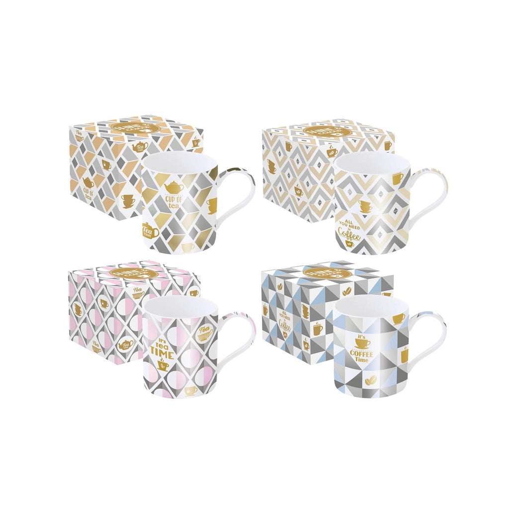 Shine & Colour Coffee & Tea - Set De 4 Mugs 4 Décors Assortis - Porcelaine - Multicolore