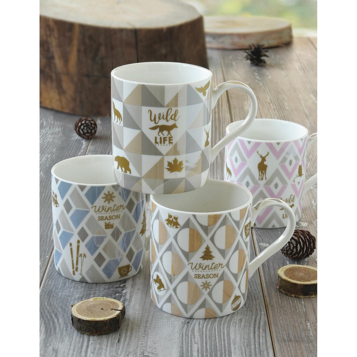 Shine & Colour Coffee & Tea - Set De 4 Mugs 4 Décors Assortis - Porcelaine - Multicolore
