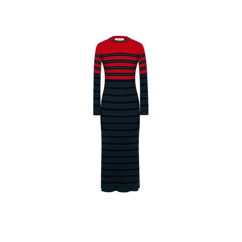 Robe - Raye Bleu/Rouge - Femme