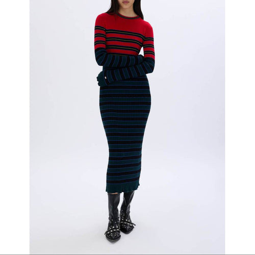 Robe - Raye Bleu/Rouge - Femme