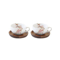 Sakura - Set of 2 Cups with Saucers - Porcelain and Acacia - Multicolour