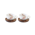 Sakura - Set of 2 Cups with Saucers - Porcelain and Acacia - Multicolour