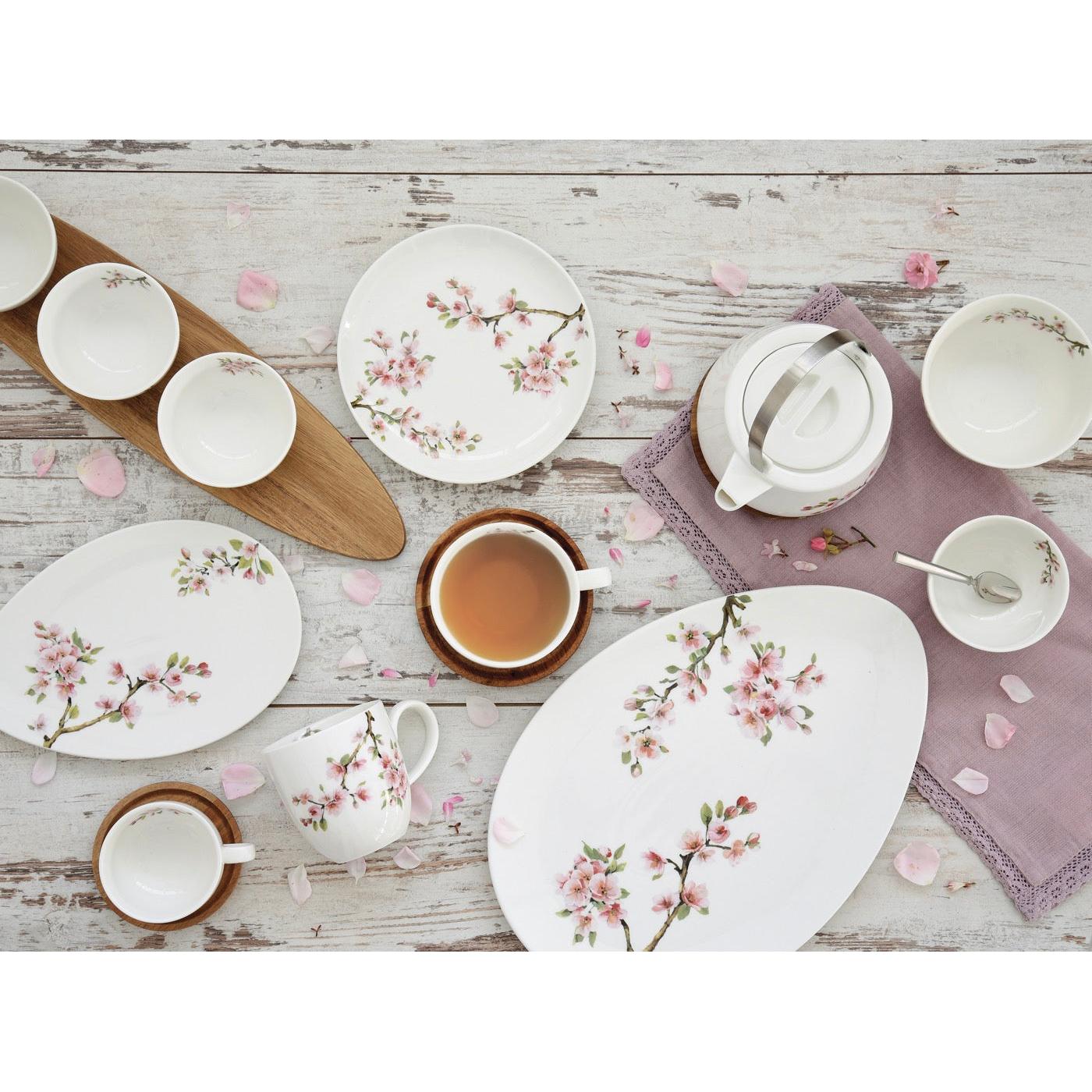 Sakura - Set of 2 Cups with Saucers - Porcelain and Acacia - Multicolour