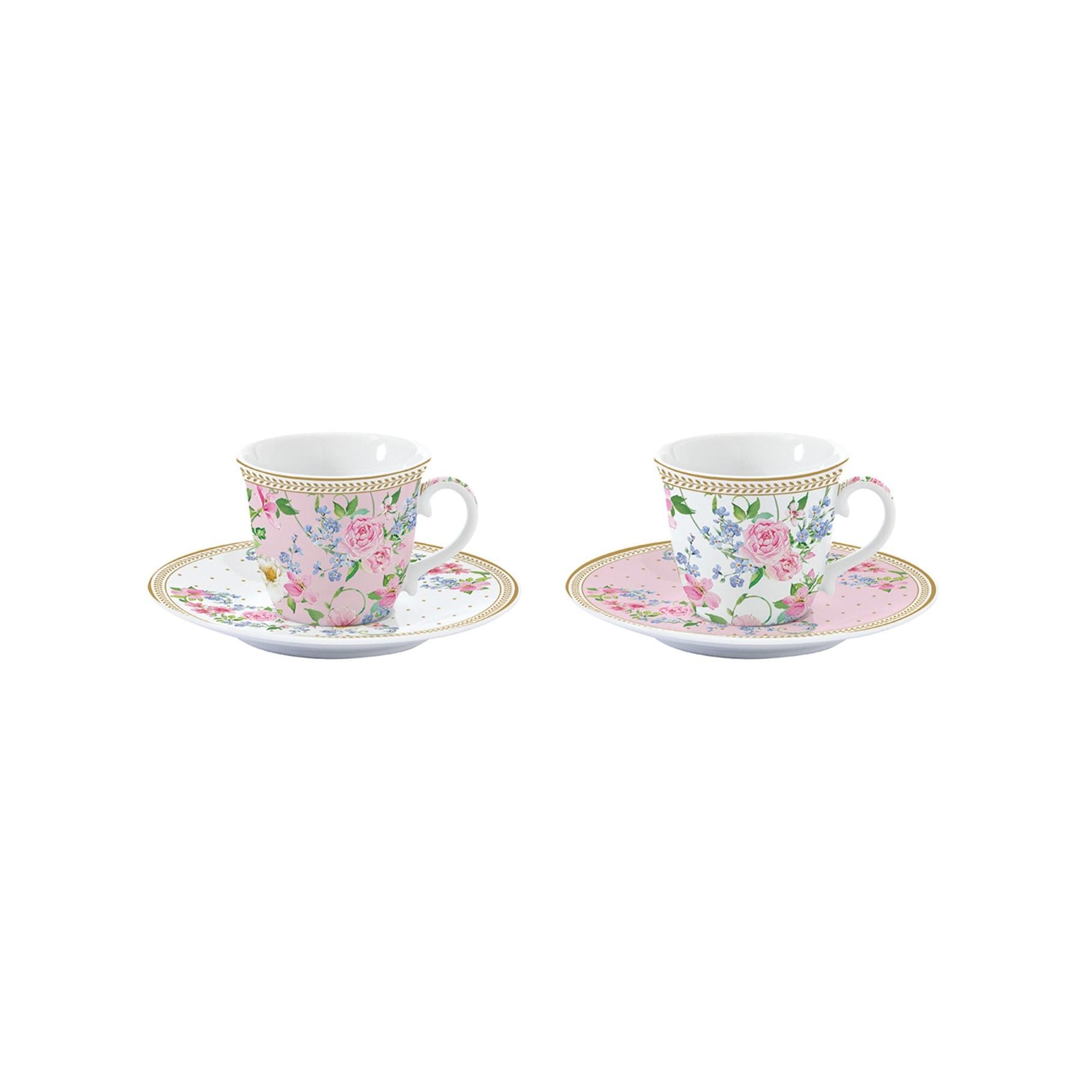 Garden Joy - Set De 2 Tasses À Café Avec Soucoupes - Porcelaine - Multicolore