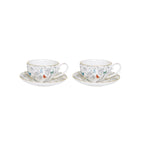 Fleurs Et Papillons - Set De 2 Tasses À Café Avec Soucoupes - Porcelaine - Multicolore