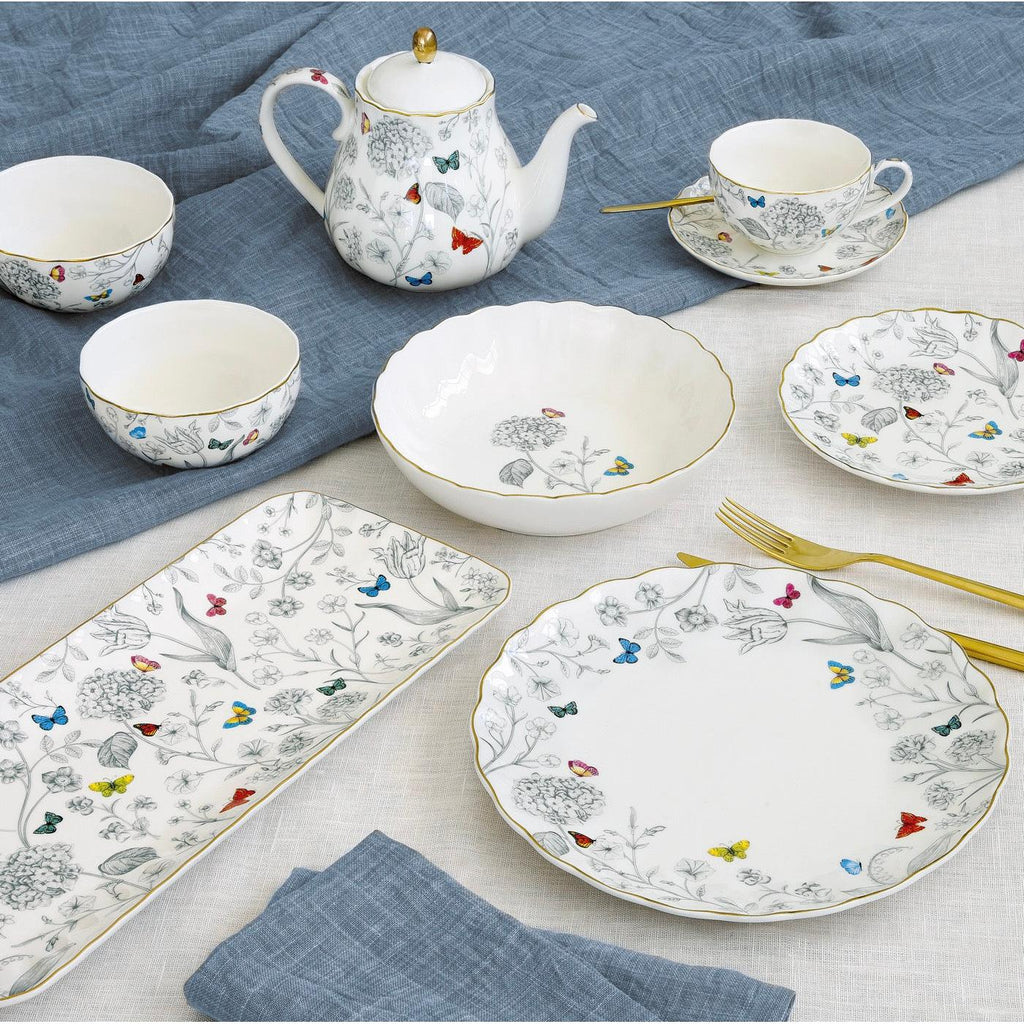 Fleurs Et Papillons - Set De 2 Tasses À Café Avec Soucoupes - Porcelaine - Multicolore