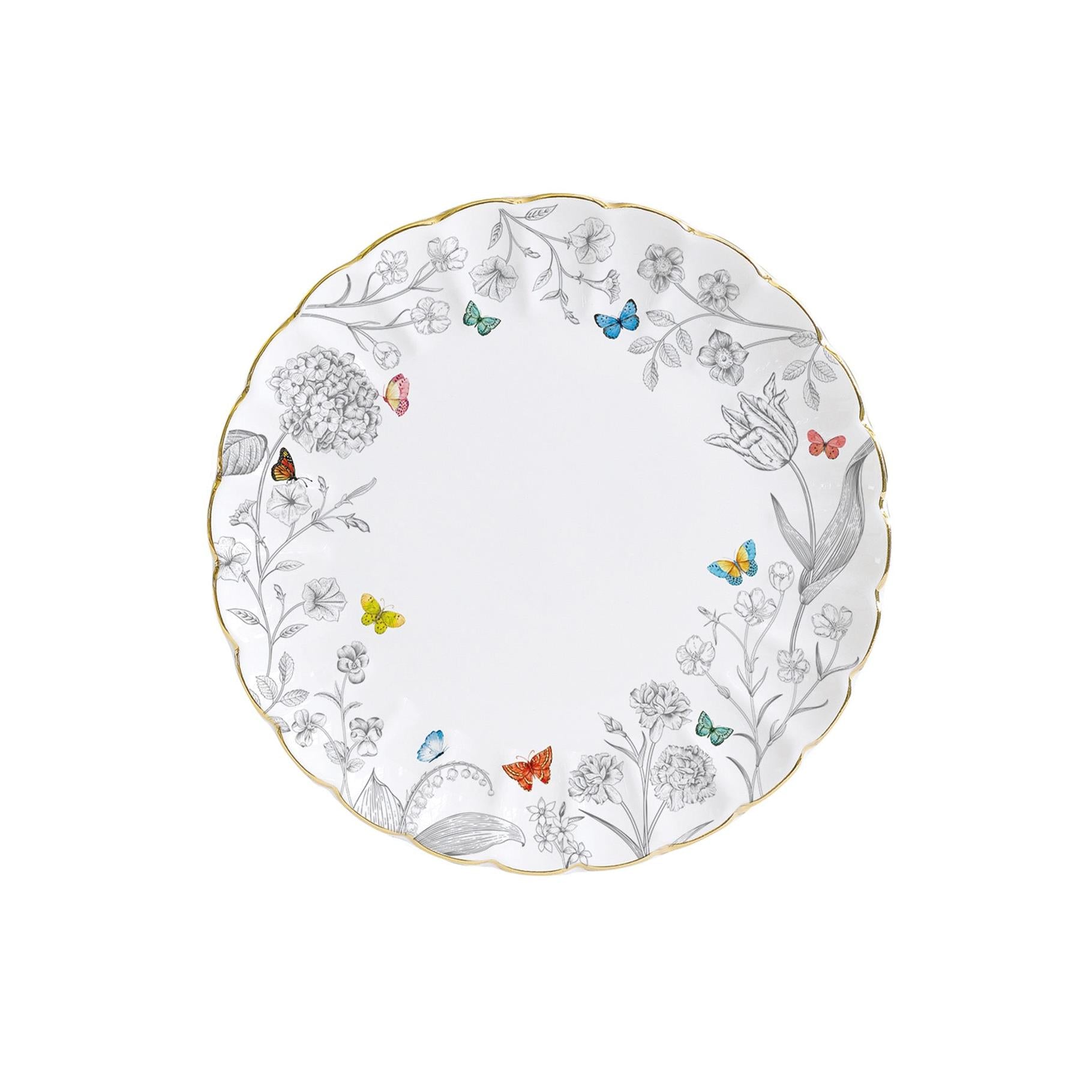 Fleurs Et Papillons - Set De 4 Assiettes Plates - Porcelaine - Multicolore