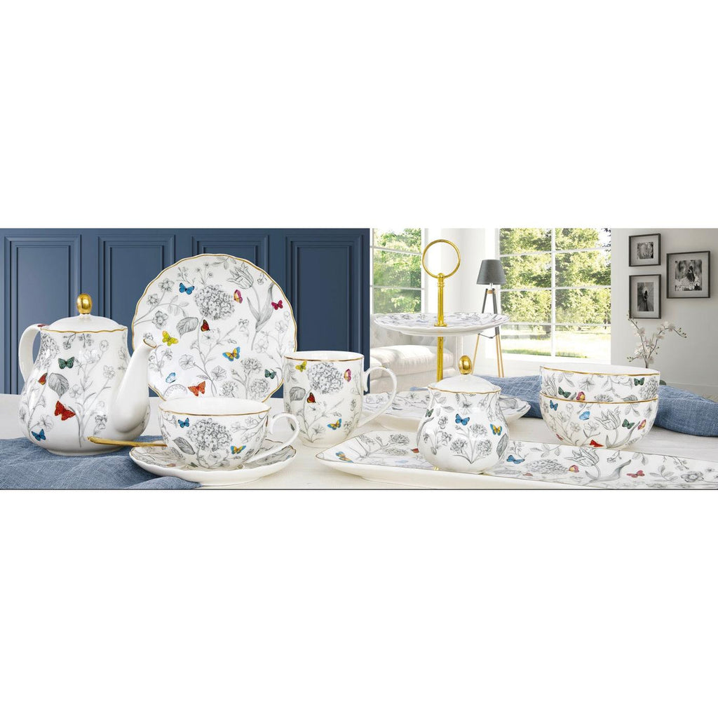 Fleurs Et Papillons - Set De 4 Assiettes Plates - Porcelaine - Multicolore