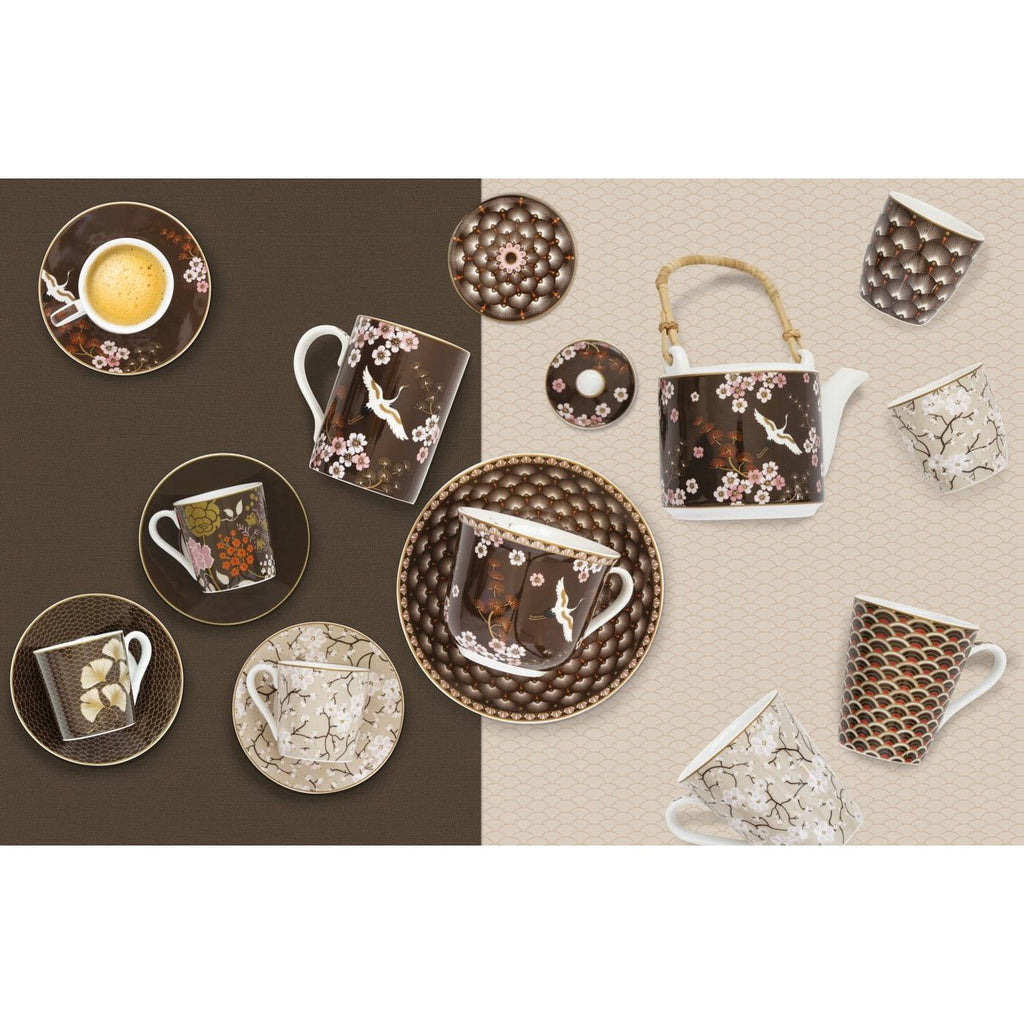 Oriental - Set Apéritif Rond Bambou Avec 3 Bols - Porcelaine Et Bambou - Multicolore