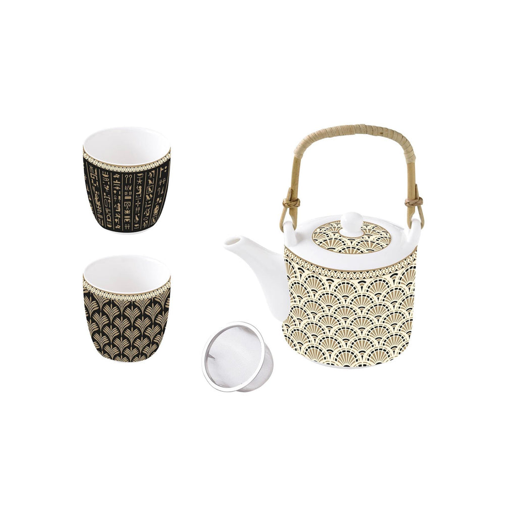 Egyptology - Théière Avec Infuseur Métal Et 2 Tasses - Porcelaine - Multicolore