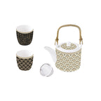 Egyptology - Théière Avec Infuseur Métal Et 2 Tasses - Porcelaine - Multicolore