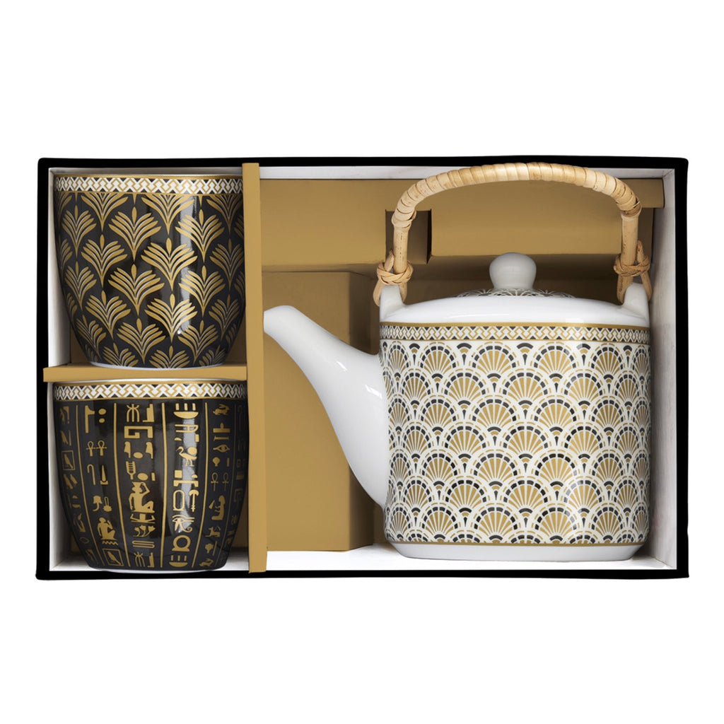 Egyptology - Théière Avec Infuseur Métal Et 2 Tasses - Porcelaine - Multicolore