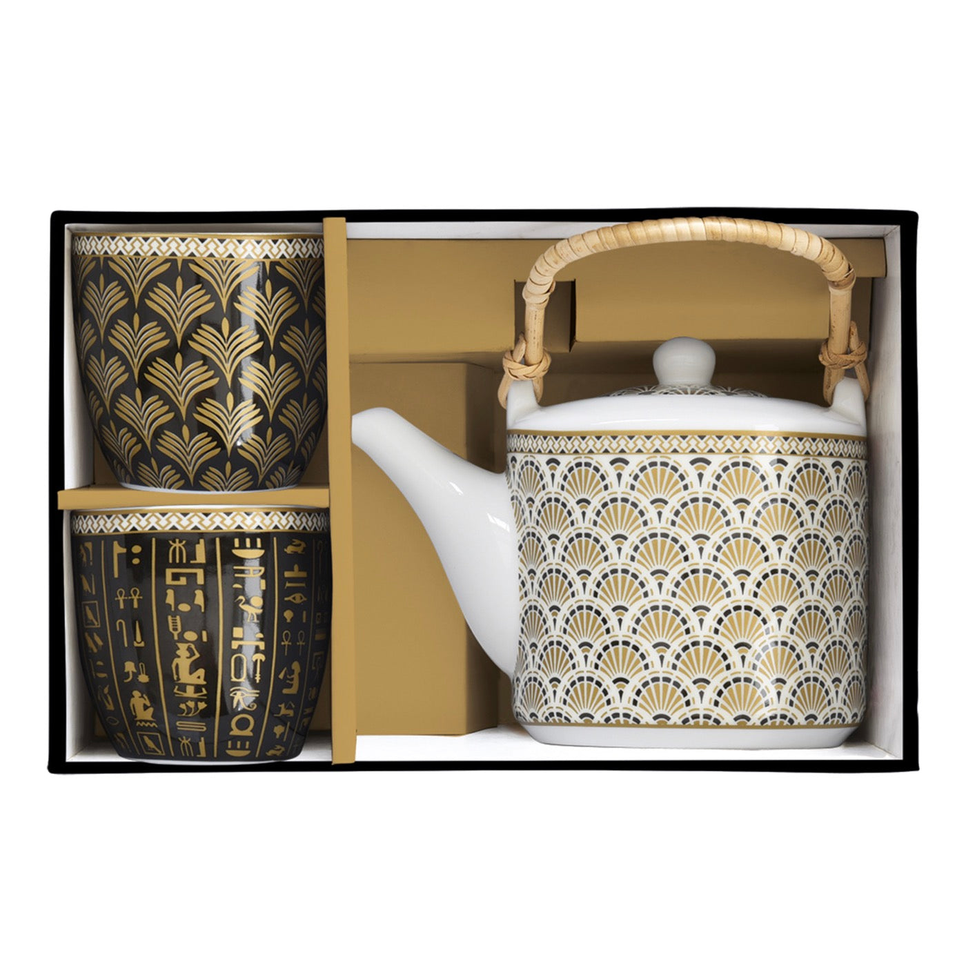 Egyptology - Théière Avec Infuseur Métal Et 2 Tasses - Porcelaine - Multicolore