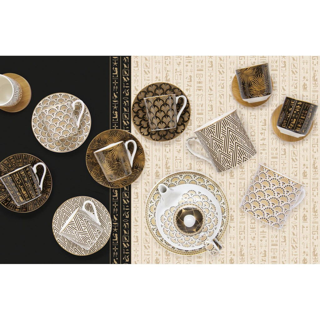 Egyptology - Théière Avec Infuseur Métal Et 2 Tasses - Porcelaine - Multicolore