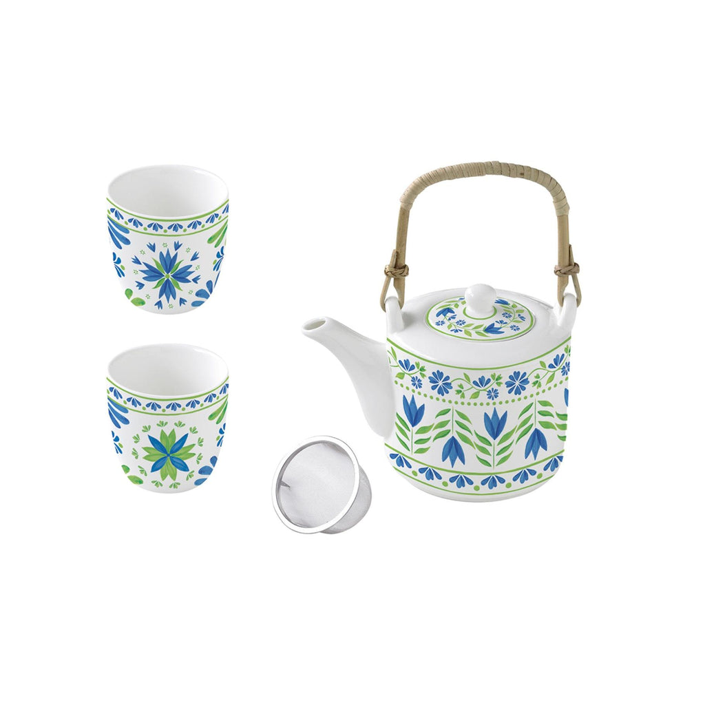 Flowers Garden - Théière Avec Infuseur Métal Et 2 Tasses - Porcelaine - Multicolore