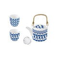 Geometric Blue - Théière Avec Infuseur Métal Et 2 Tasses - Porcelaine - Multicolore