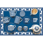 Geometric Blue - Théière Avec Infuseur Métal Et 2 Tasses - Porcelaine - Multicolore