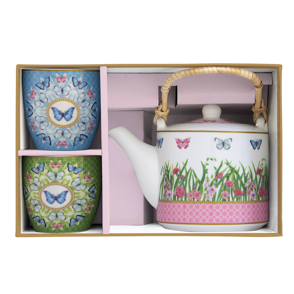 Spring Parade - Théière Avec Infuseur Métal Et 2 Tasses - Porcelaine - Multicolore