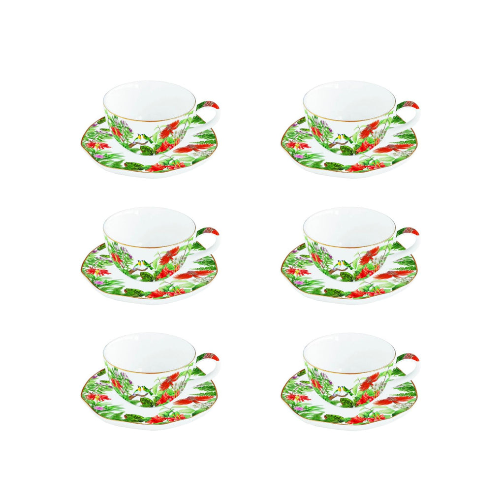 Exotica - Set De 6 Tasses À Café Avec Soucoupes - Porcelaine - Multicolore
