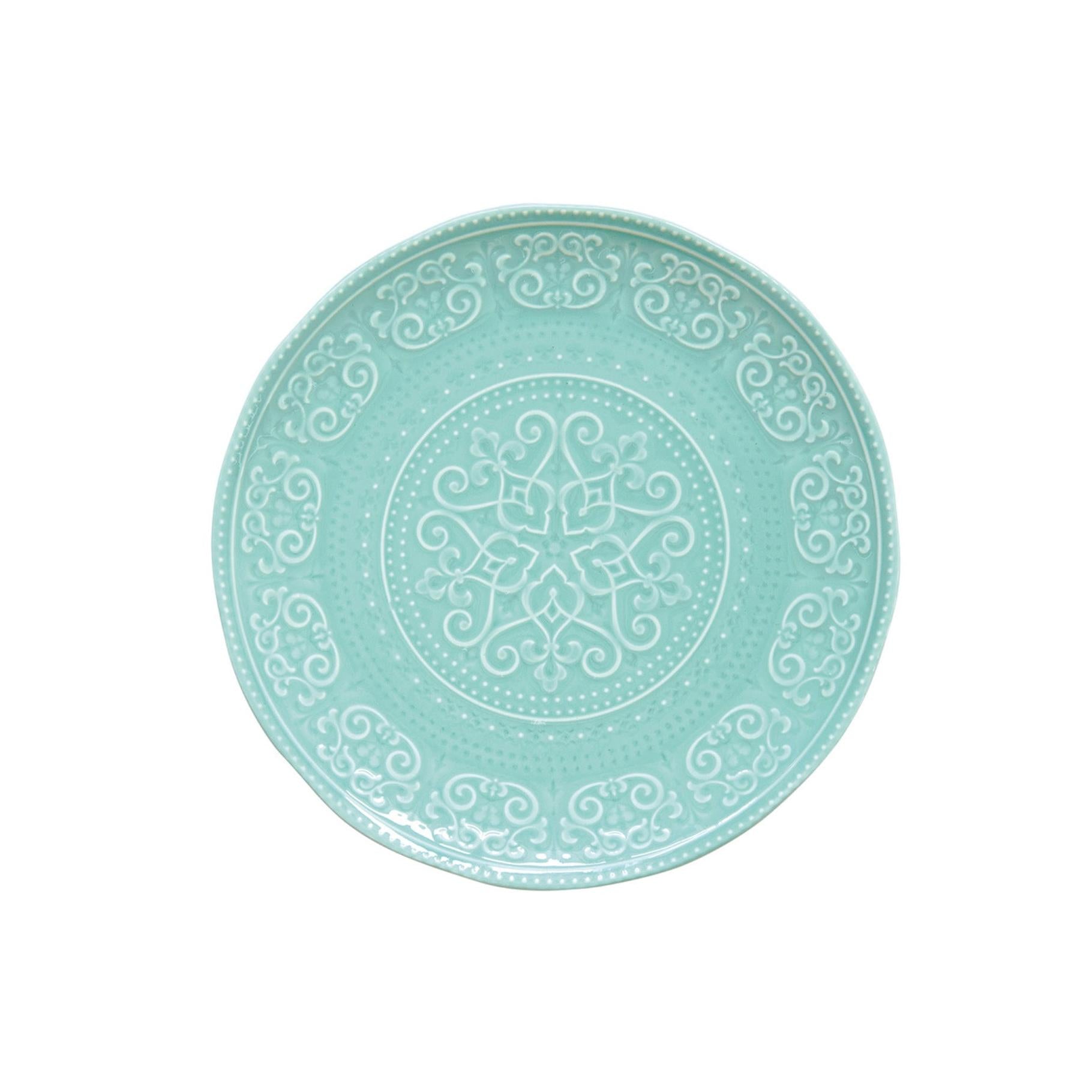 Abitare - Set of 6 Embossed Flat Plates - Porcelain - Aqua