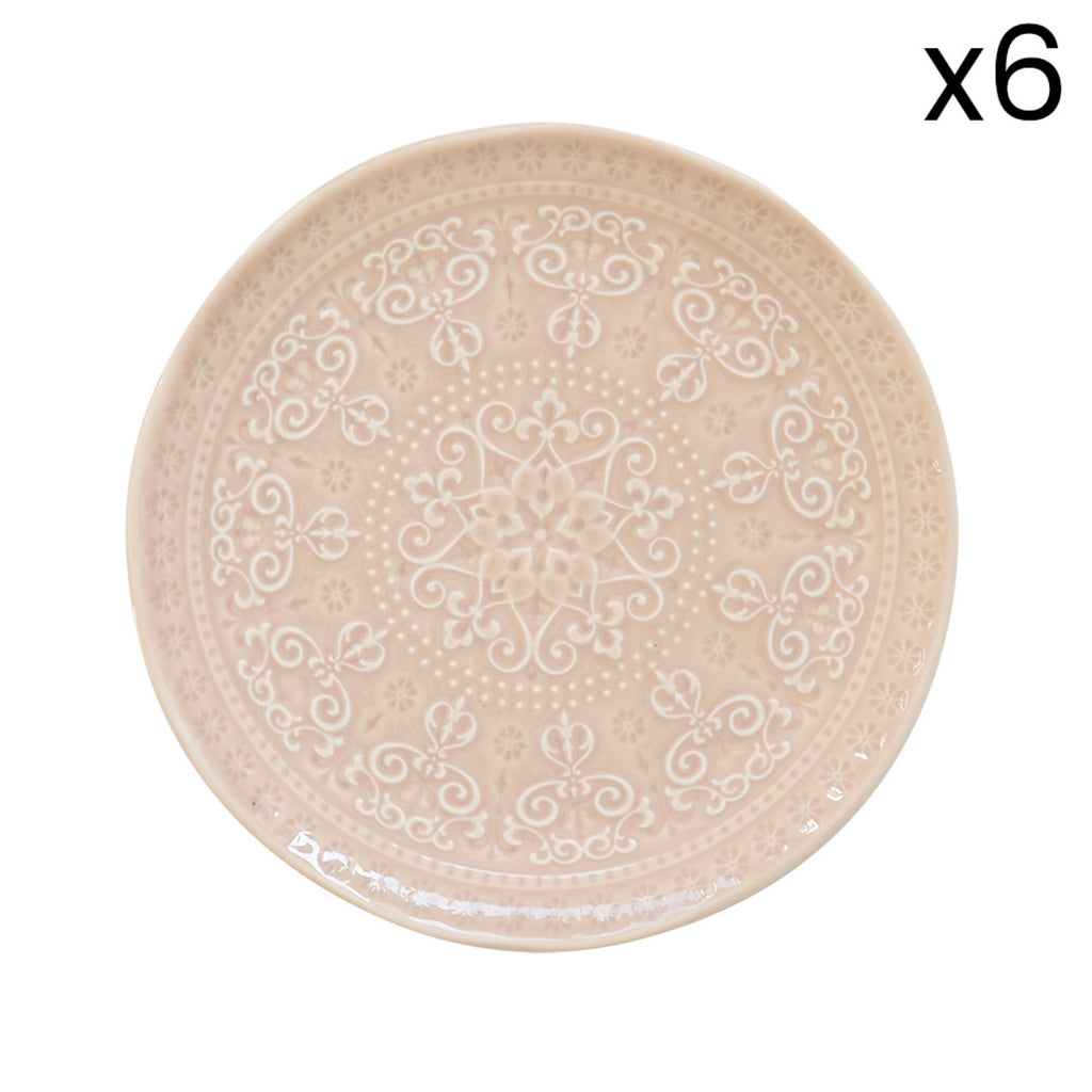 Abitare - Set De 6 Platos Llanos En Relieve - Porcelana - Beige