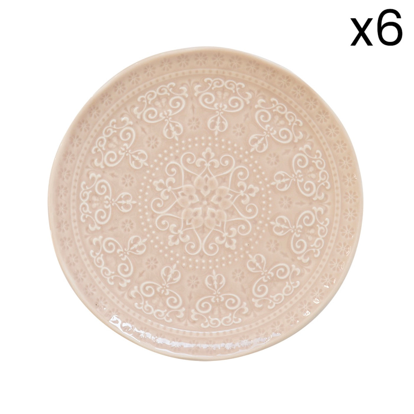 Abitare - Set De 6 Platos Llanos En Relieve - Porcelana - Beige
