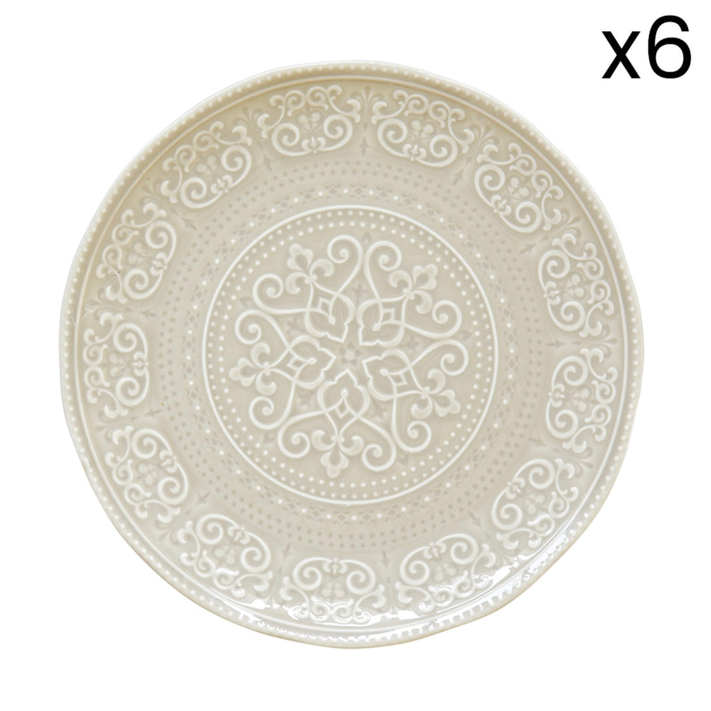Abitare - Set De 6 Assiettes Plates En Relief - Porcelaine - Rose Clair