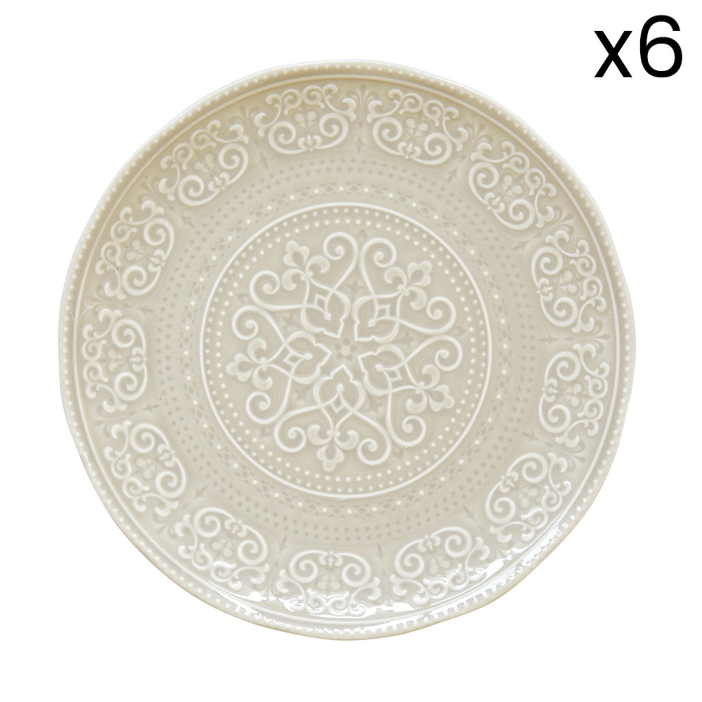 Abitare - Set De 6 Assiettes Plates En Relief - Porcelaine - Rose Clair