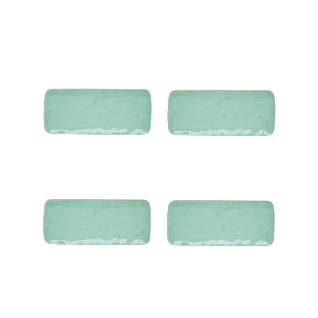 Interiors - Set De 4 Assiettes Rectangulaires - Porcelaine - Aqua