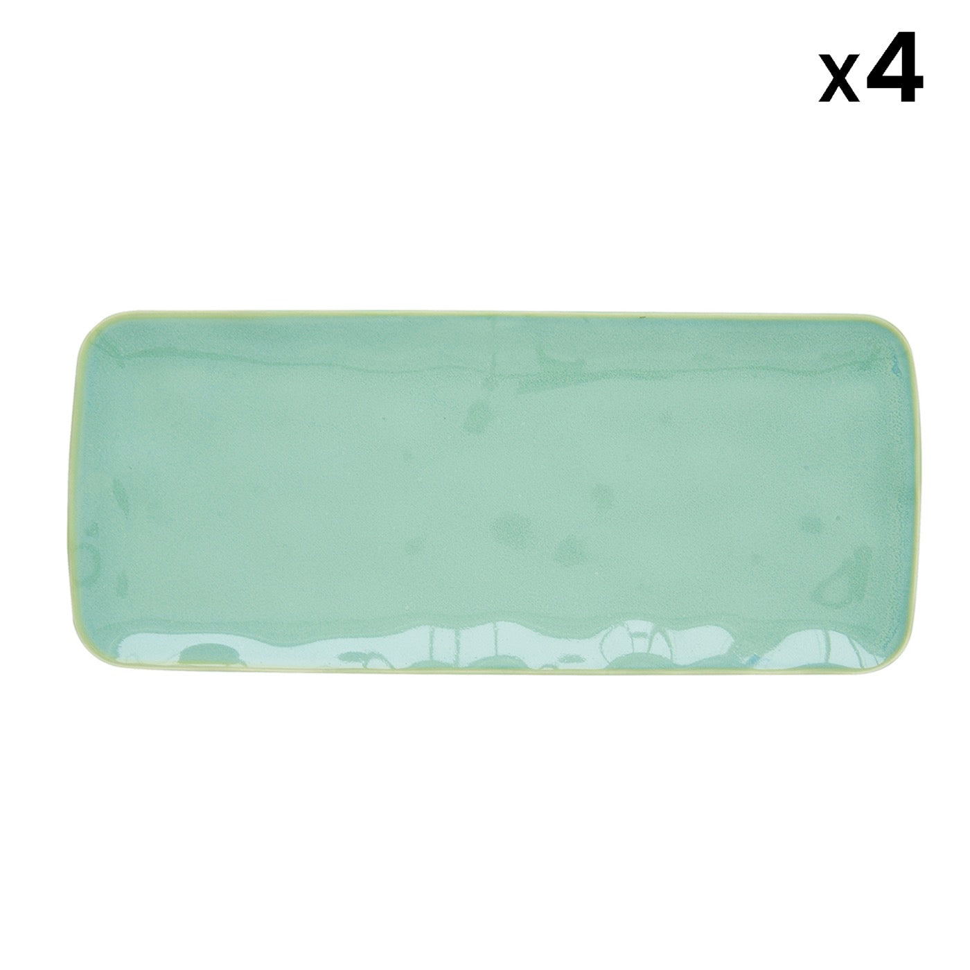 Interiors - Set De 4 Assiettes Rectangulaires - Porcelaine - Aqua