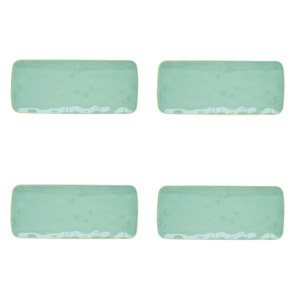 Interiors - Set De 4 Assiettes Rectangulaires - Porcelaine - Aqua