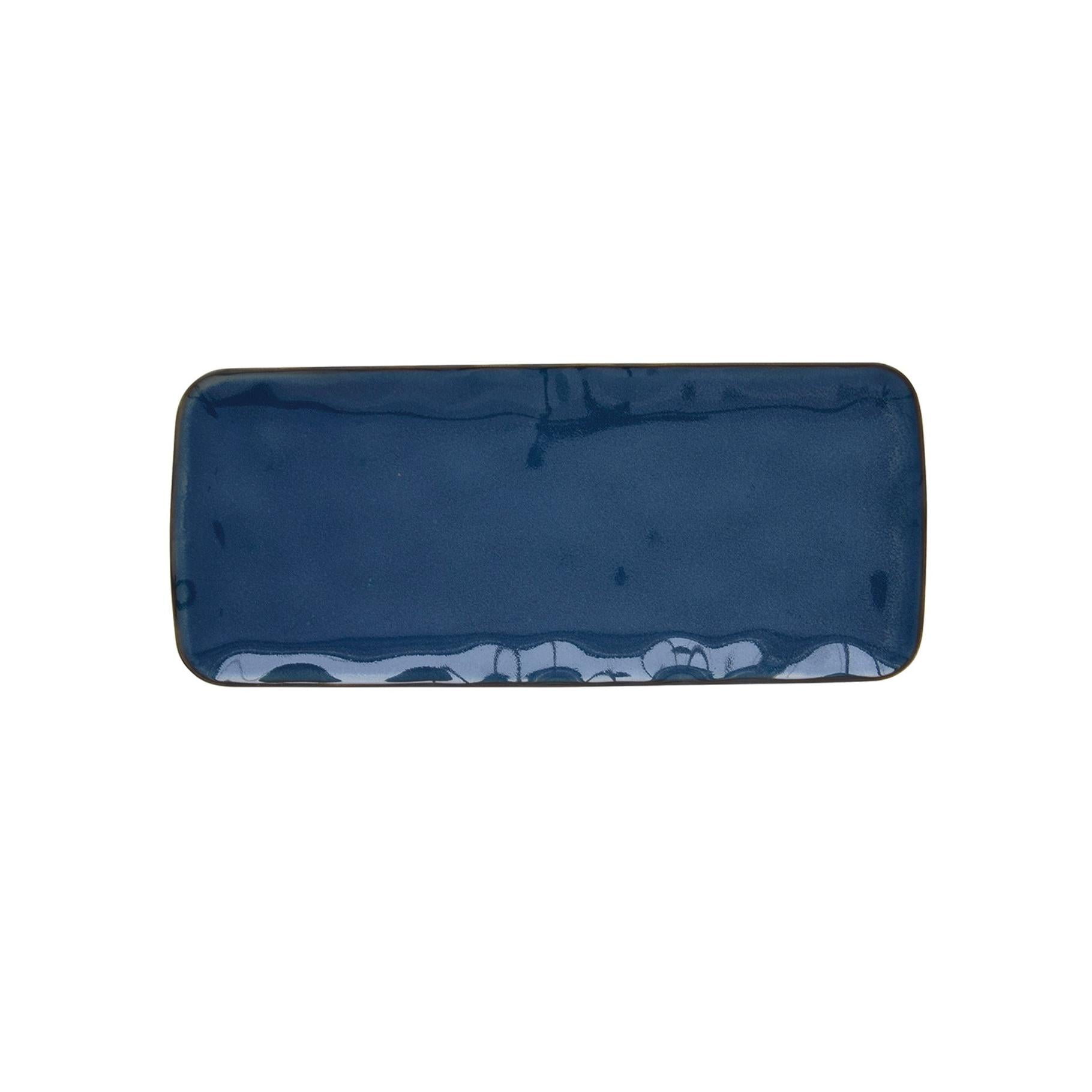 Interiors - Set De 4 Assiettes Rectangulaires - Porcelaine - Bleu